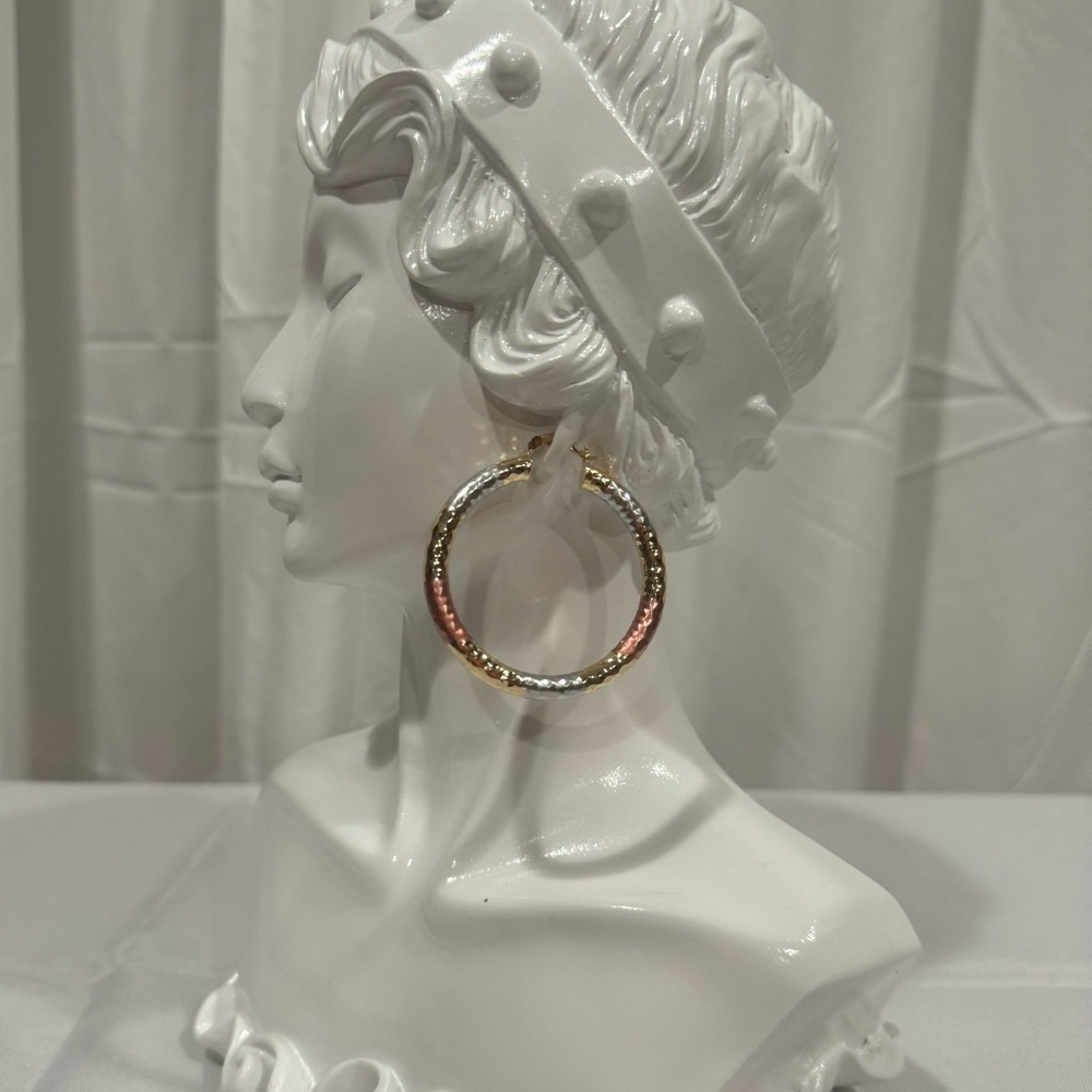 14K gold plated diamond cut statement hoop earrings